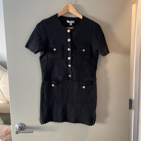 NWT J.Crew Lady Sweater Crochet Knit Jacket and Skirt Set Black Size XS - Picture 2 of 6